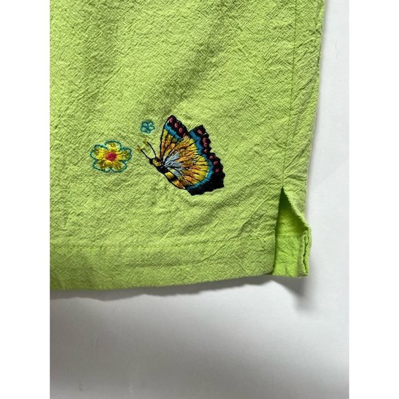 Fashion Classics Womens Cropped Pants Green Embroidered Butterfly Pockets XL - Picture 2 of 10